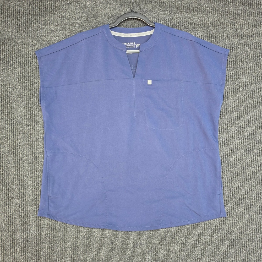 Fabletics Navy Blue Scrub Top Short Sleeve Split Neck Pocket Medical Medium